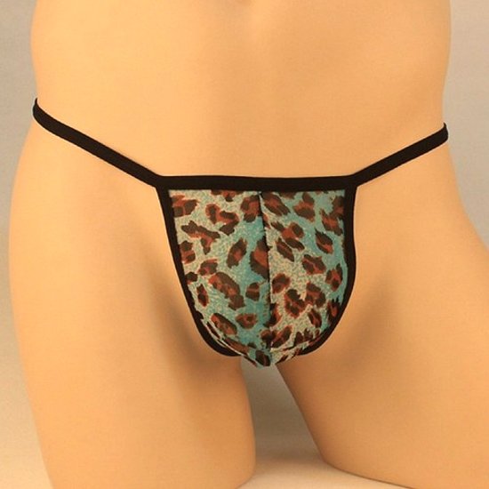 Pánské mini tanga T-Back Leopard modré - Kliknutím na obrázek zavřete